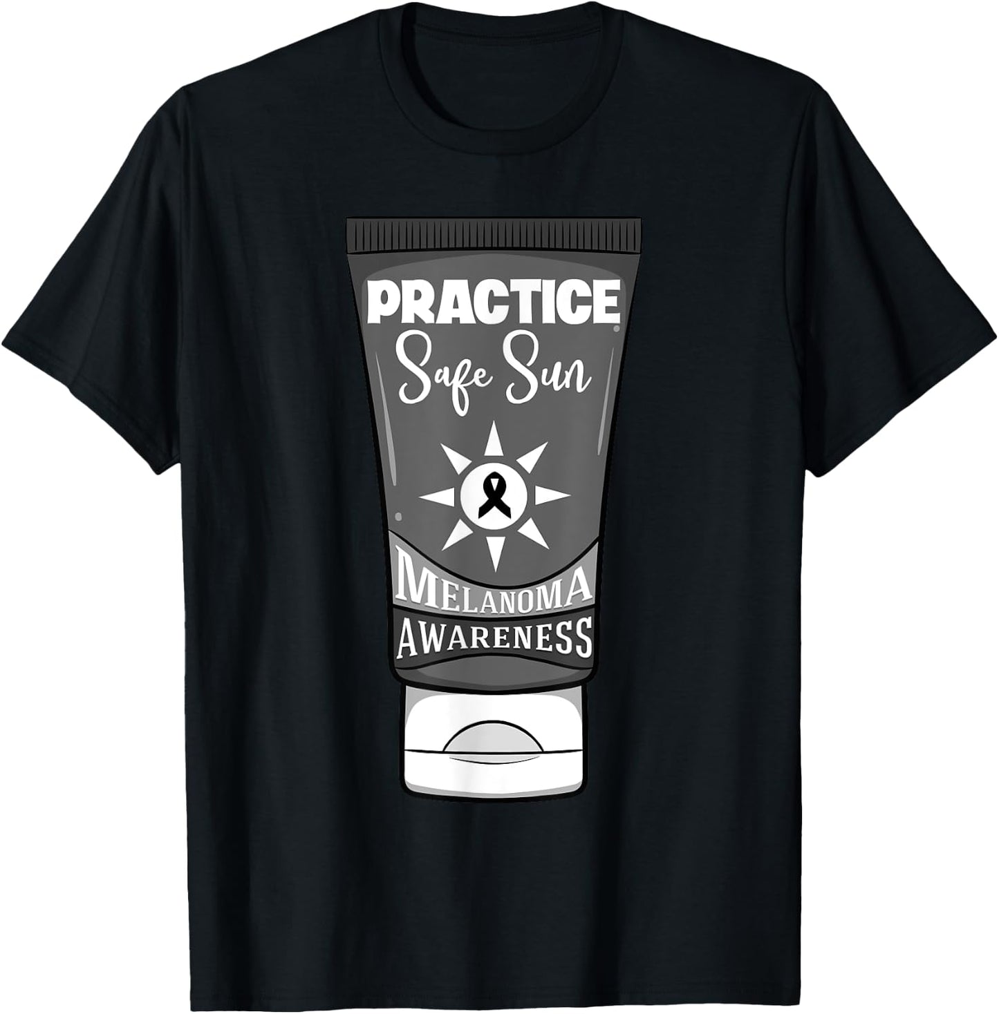 Practice Safe Sun Melanoma Awareness Skin Cancer Ribbon T-Shirt - T-Shirt | Black