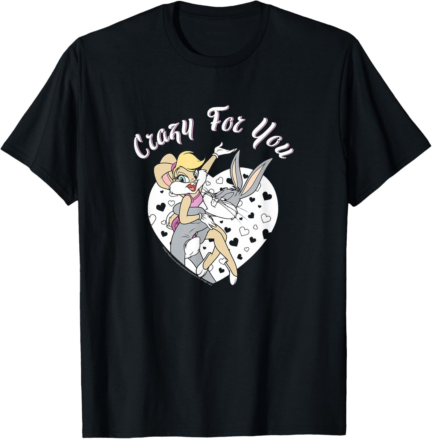Looney Tunes Bugs And Lola Crazy For You Heart Portrait T-Shirt - T-Shirt | Black