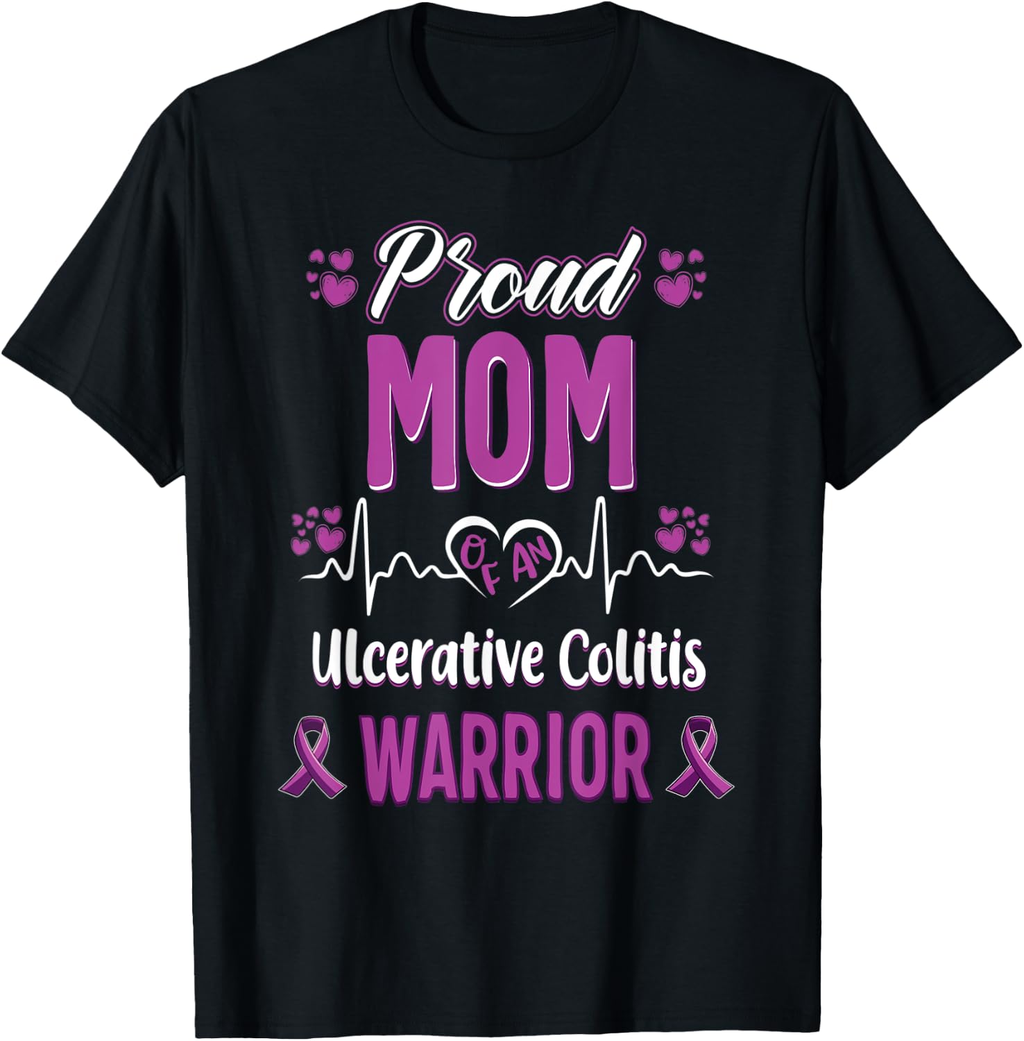 proud Mom ulcerative colitis warrior awareness ribbon T-Shirt - T-Shirt | Black