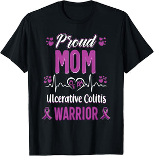 proud Mom ulcerative colitis warrior awareness ribbon T-Shirt - T-Shirt | Black