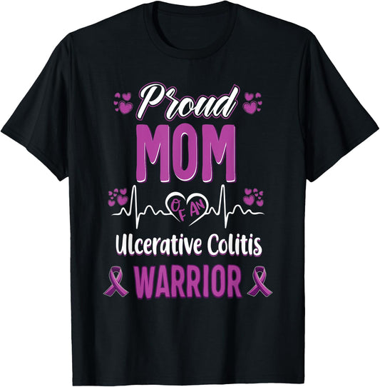 proud Mom ulcerative colitis warrior awareness ribbon T-Shirt - T-Shirt | Black