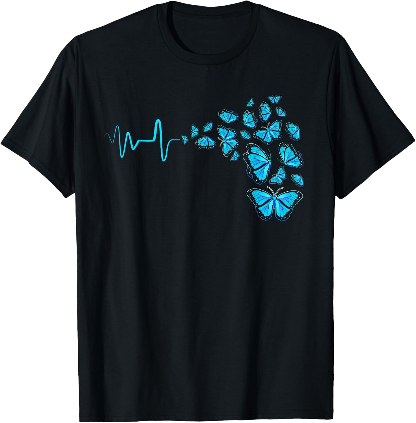 Heartbeat Blue Morpho Butterfly T-Shirt - T-Shirt | Black