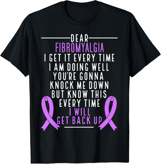 Fibro Warrior I will get back up Fibromyalgia Awareness T-Shirt - T-Shirt | Black