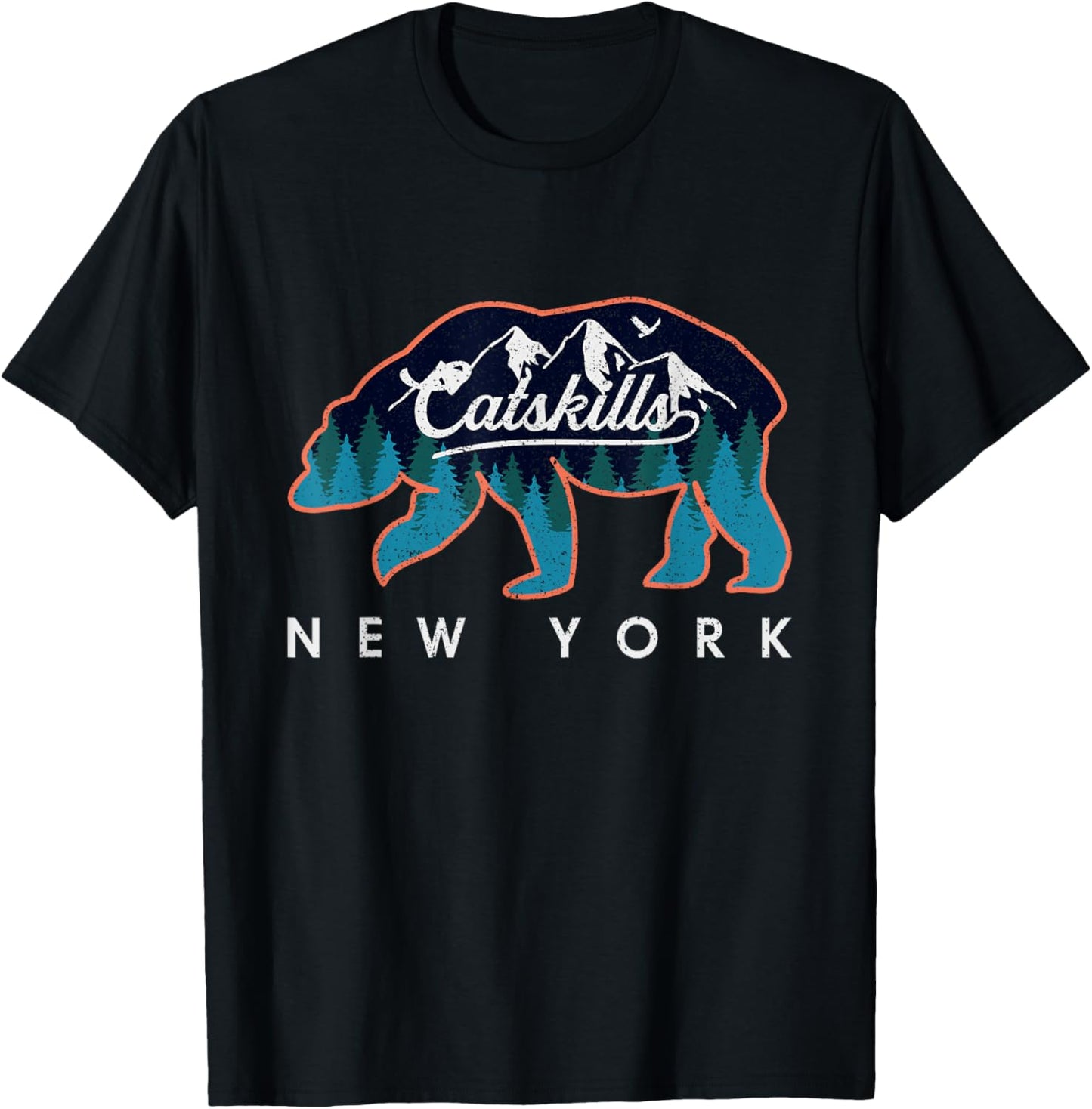 Catskill Mountains Inside A Bear Silhouette Vintage Outdoor T-Shirt - T-Shirt | Black