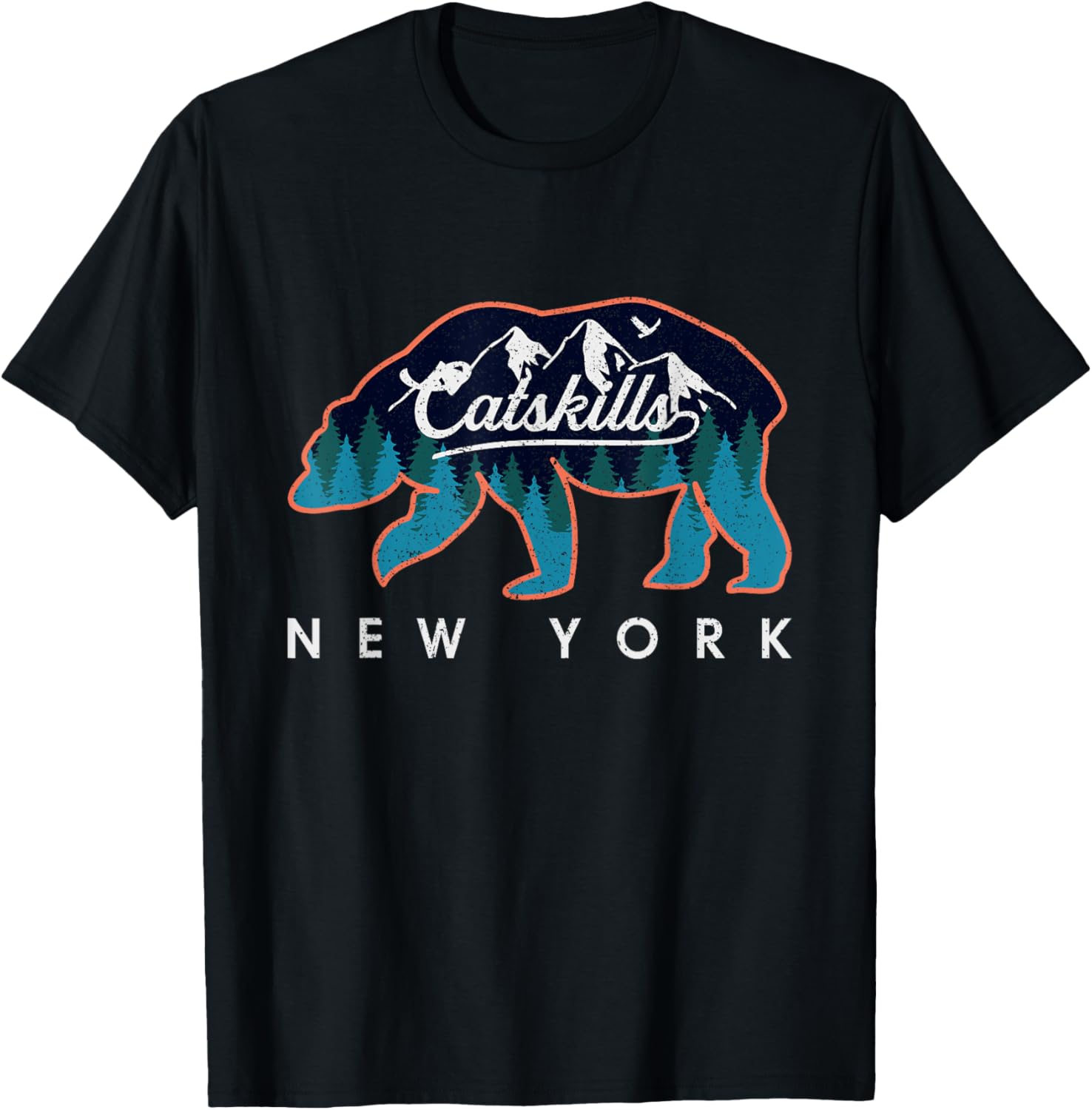 Catskill Mountains Inside A Bear Silhouette Vintage Outdoor T-Shirt - T-Shirt | Black