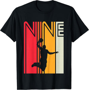 9th Birthday Basketball Lover 9 Years Old Retro T-Shirt - T-Shirt | Black