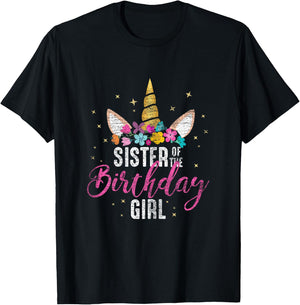 Sister Of The Birthday Girl Sibling Gift Unicorn Birthday T-Shirt - T-Shirt | Black