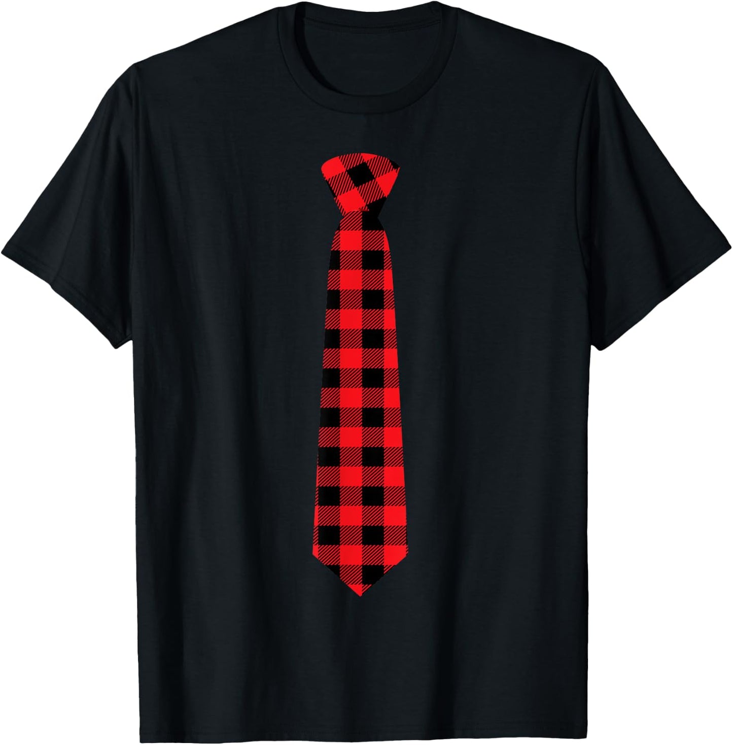 Christmas Gift Dad Family Buffalo Plaid Check Tie T-Shirt - T-Shirt | Black