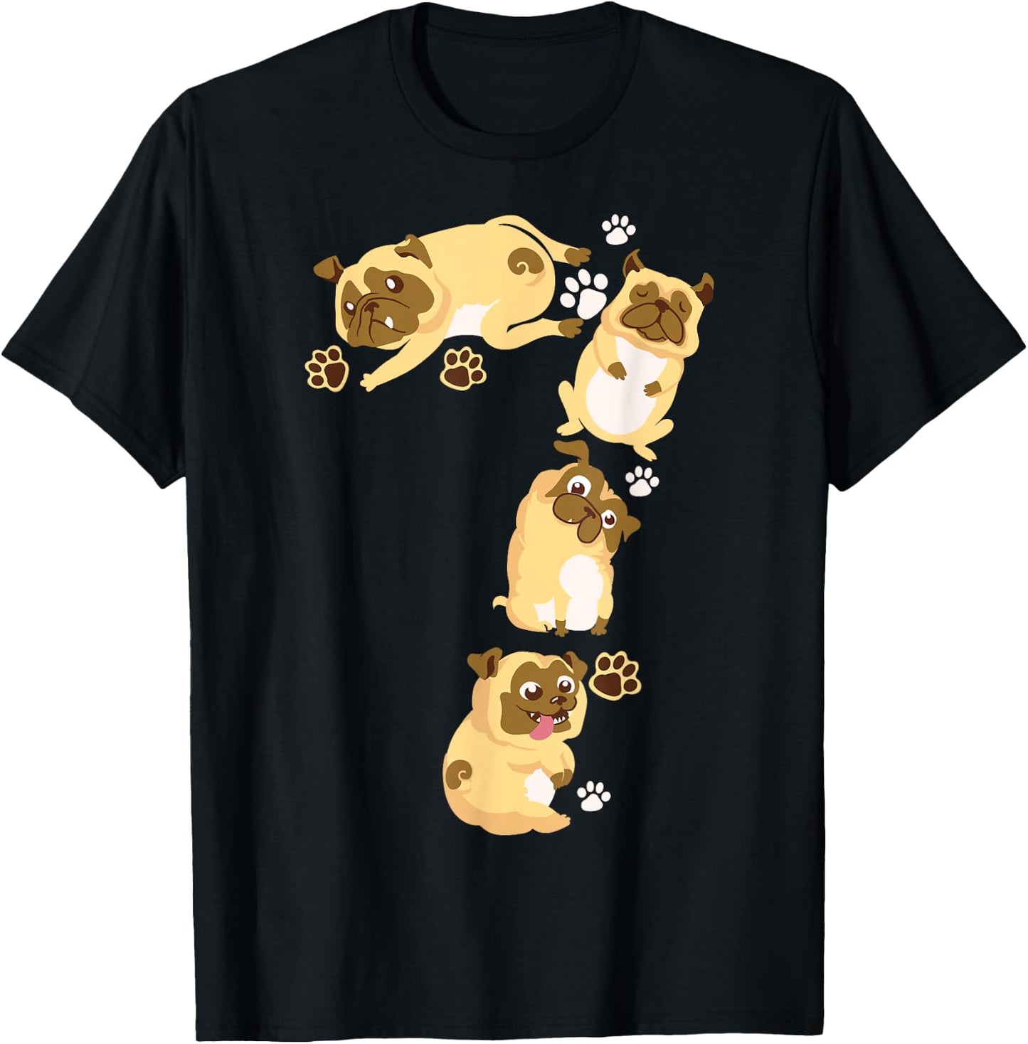 Cute Dog 7th Birthday Gift | Cool 7 Years Old Pug Boys Girls T-Shirt - T-Shirt | Black