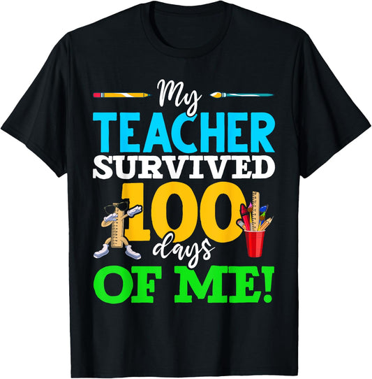 My Teacher Survived 100 Days of Me Dab 100 Days of School Women Kids T-Shirt - T-Shirt | Black
