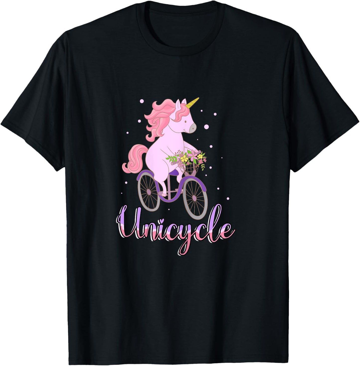 Unicorn Cute Horse Flowers Bike Biking Cycling Bicycle Gift T-Shirt - T-Shirt | Black