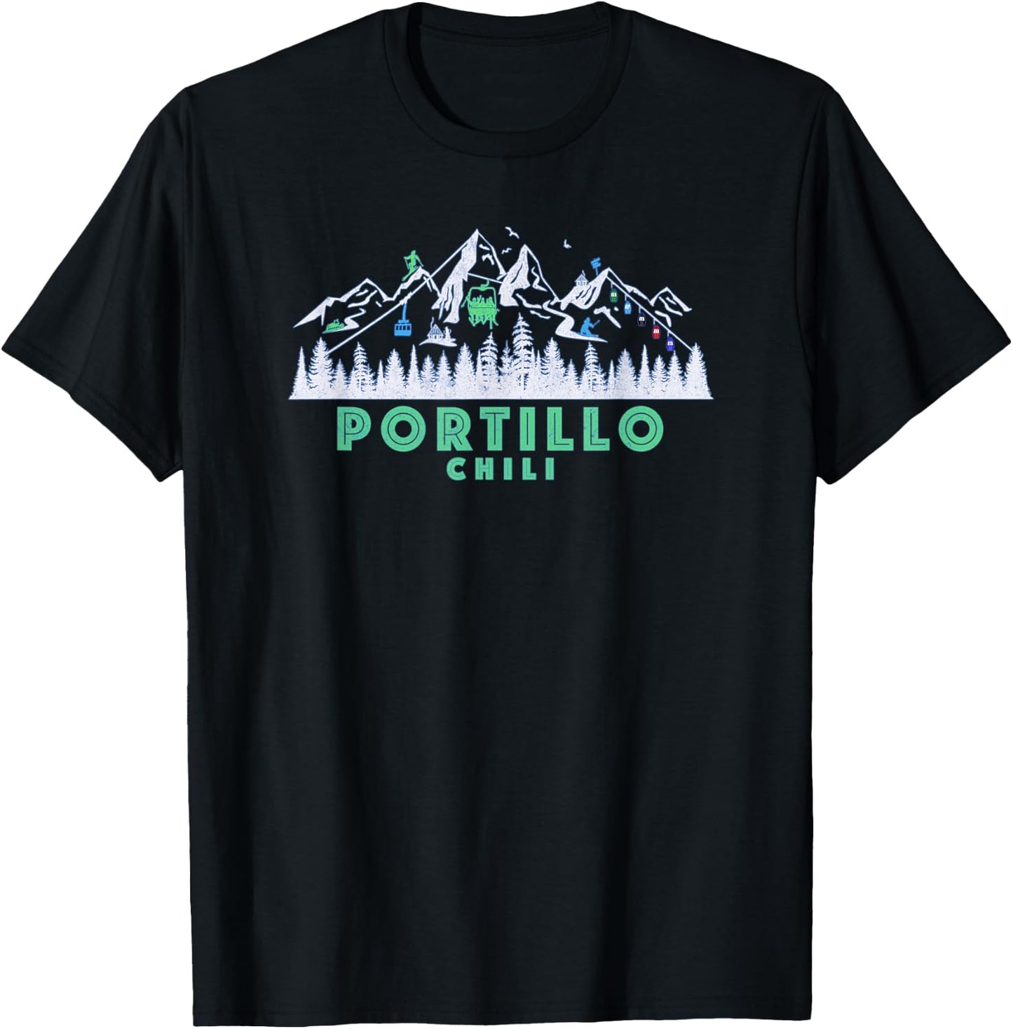 Retro Portillo, Chili Illustration - Vintage Snow Ski T-Shirt - T-Shirt | Black