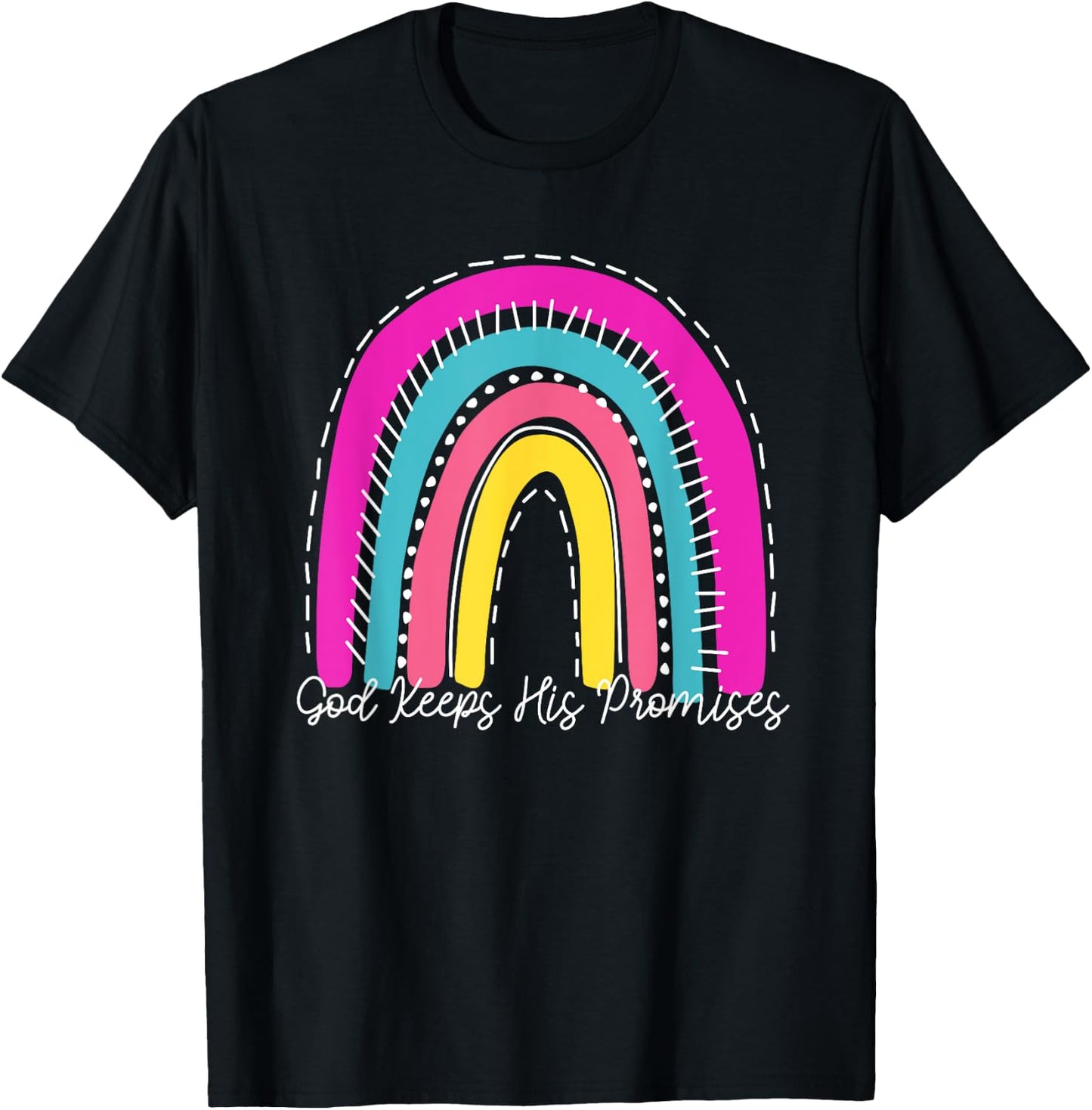 God Keeps His Promises Colorful Boho Rainbow Christian T-Shirt - T-Shirt | Black