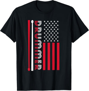 USA Flag Musician Drummer Gift Drums T-Shirt - T-Shirt | Black