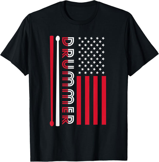 USA Flag Musician Drummer Gift Drums T-Shirt - T-Shirt | Black