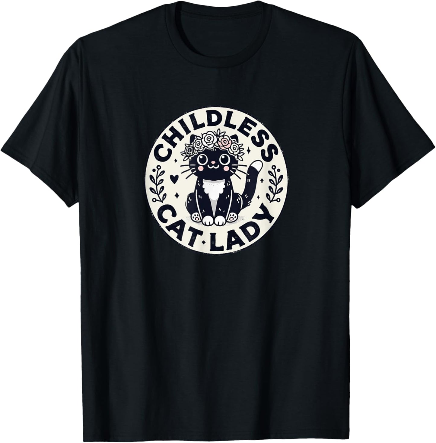 Childless Cat Lady - Funny Cute - Tuxedo Cat T-Shirt - T-Shirt | Black