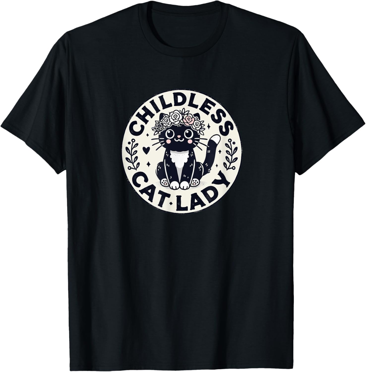 Childless Cat Lady - Funny Cute - Tuxedo Cat T-Shirt - T-Shirt | Black