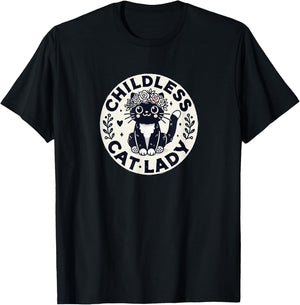 Childless Cat Lady - Funny Cute - Tuxedo Cat T-Shirt - T-Shirt | Black
