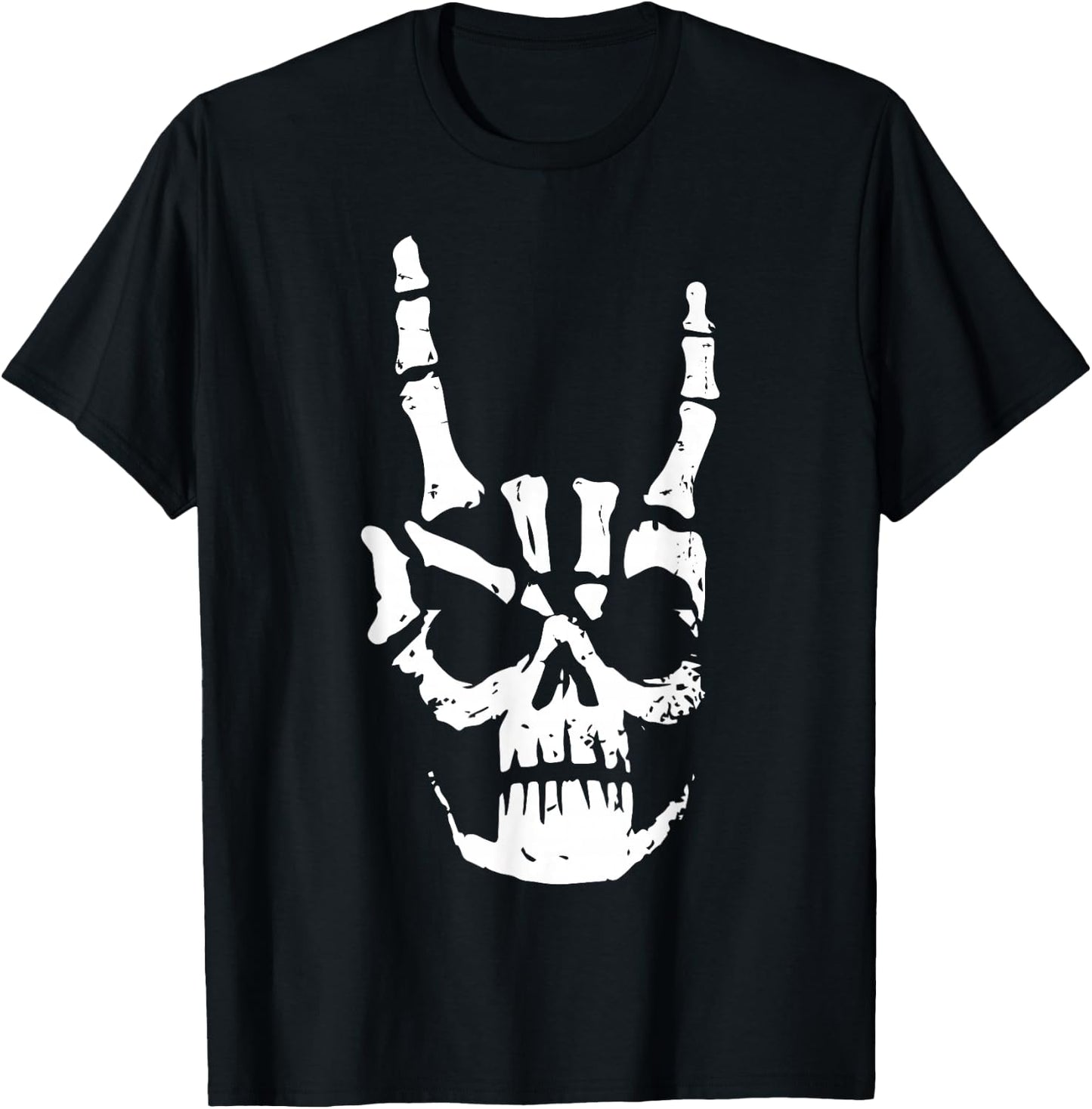 Hard Rock Skull Horn Hands Heavy Metal Gothic T-Shirt - T-Shirt | Black