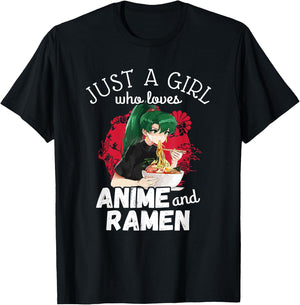 Just A Girl Who Loves Anime and Ramen - Cute Kawaii Gift T-Shirt - T-Shirt | Black