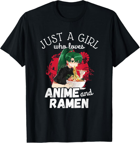 Just A Girl Who Loves Anime and Ramen - Cute Kawaii Gift T-Shirt - T-Shirt | Black