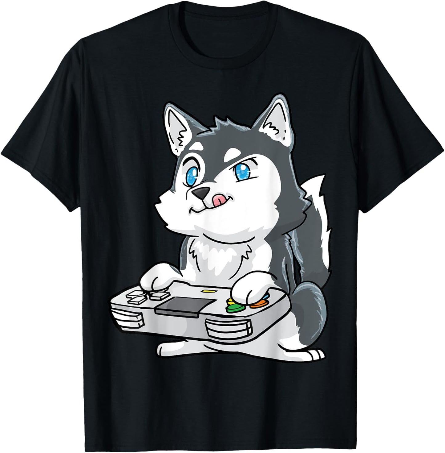 Siberian Husky Gaming Kawaii Gift Gamers and Dog Lovers T-Shirt - T-Shirt | Black