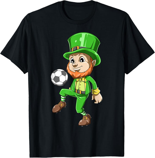 St Patrick's Day Soccer Irish Leprechaun Lucky Soccer Player T-Shirt - T-Shirt | Black