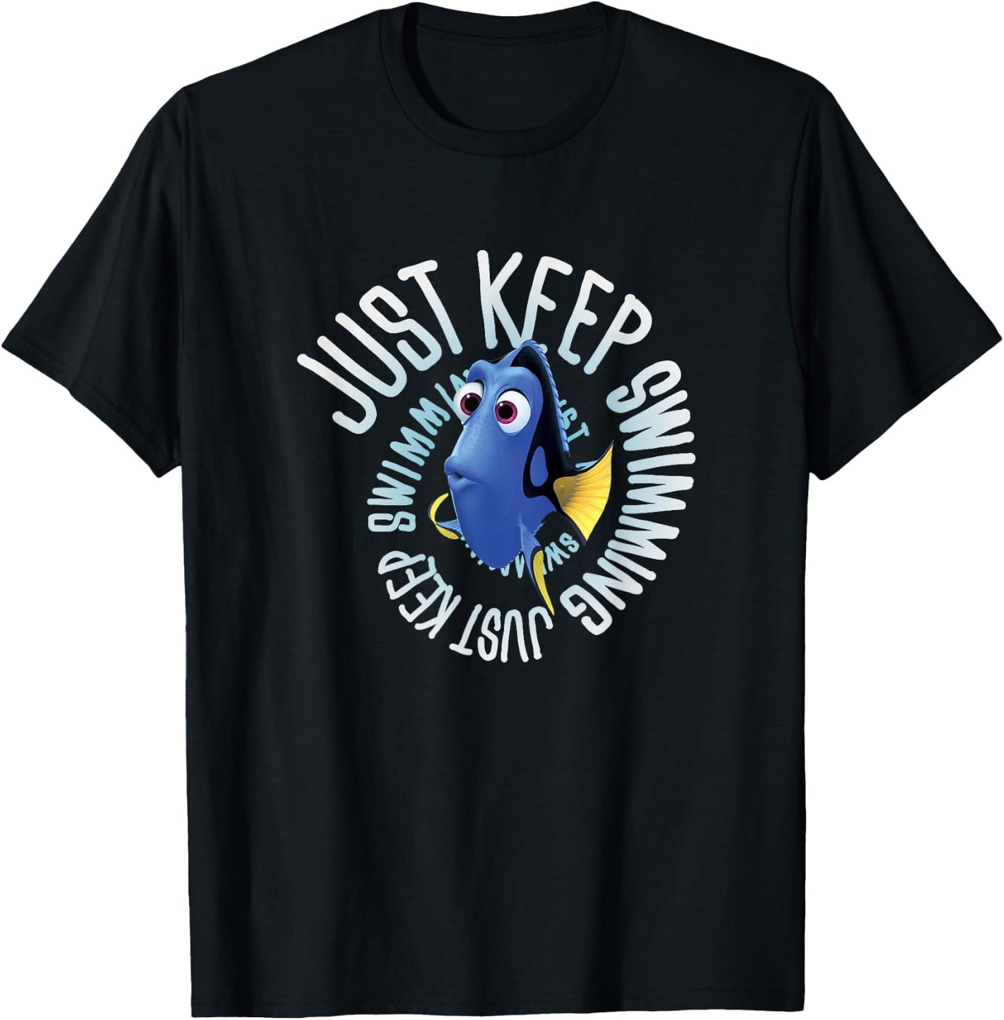 Disney Pixar Finding Dory Just Keep Swimming Big Chest Logo T-Shirt - T-Shirt | Black