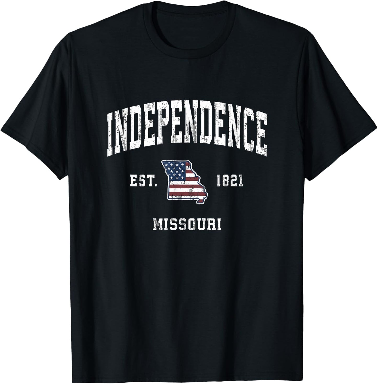 Independence Missouri MO Vintage American Flag Sports Design T-Shirt - T-Shirt | Black