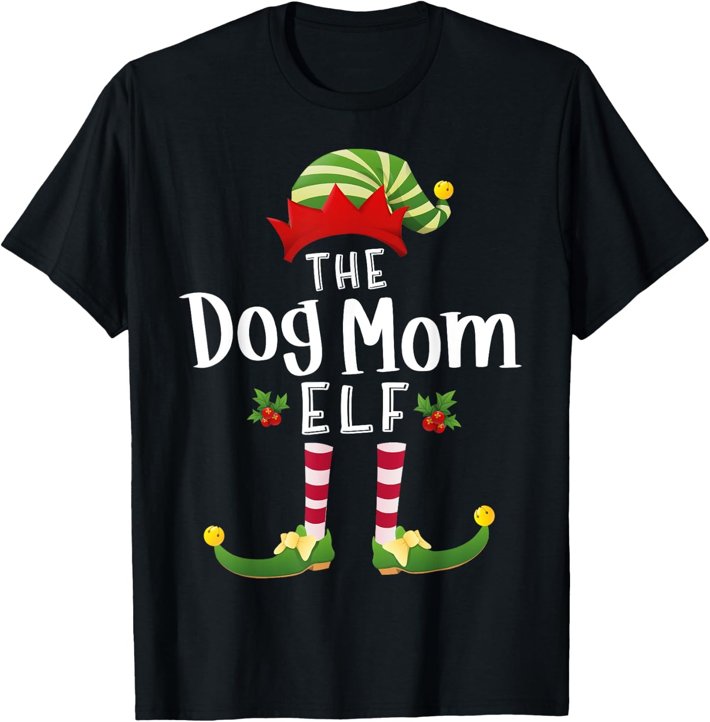 Dog Mom Christmas Elf Matching Pajama X-Mas Party T-Shirt - T-Shirt | Black
