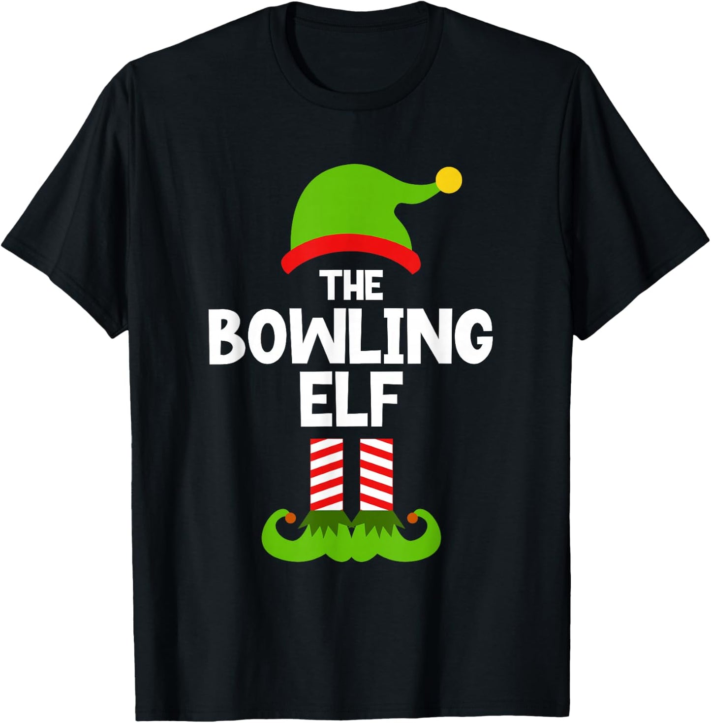 Funny The Bowling Elf Christmas Family Pajama Player Bowler T-Shirt - T-Shirt | Black