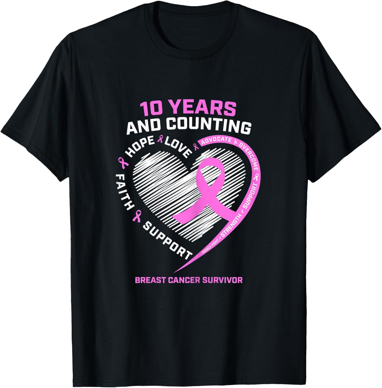 10 Year Breast Cancer Survivor Gifts Warrior Fight Awareness T-Shirt - T-Shirt | Black