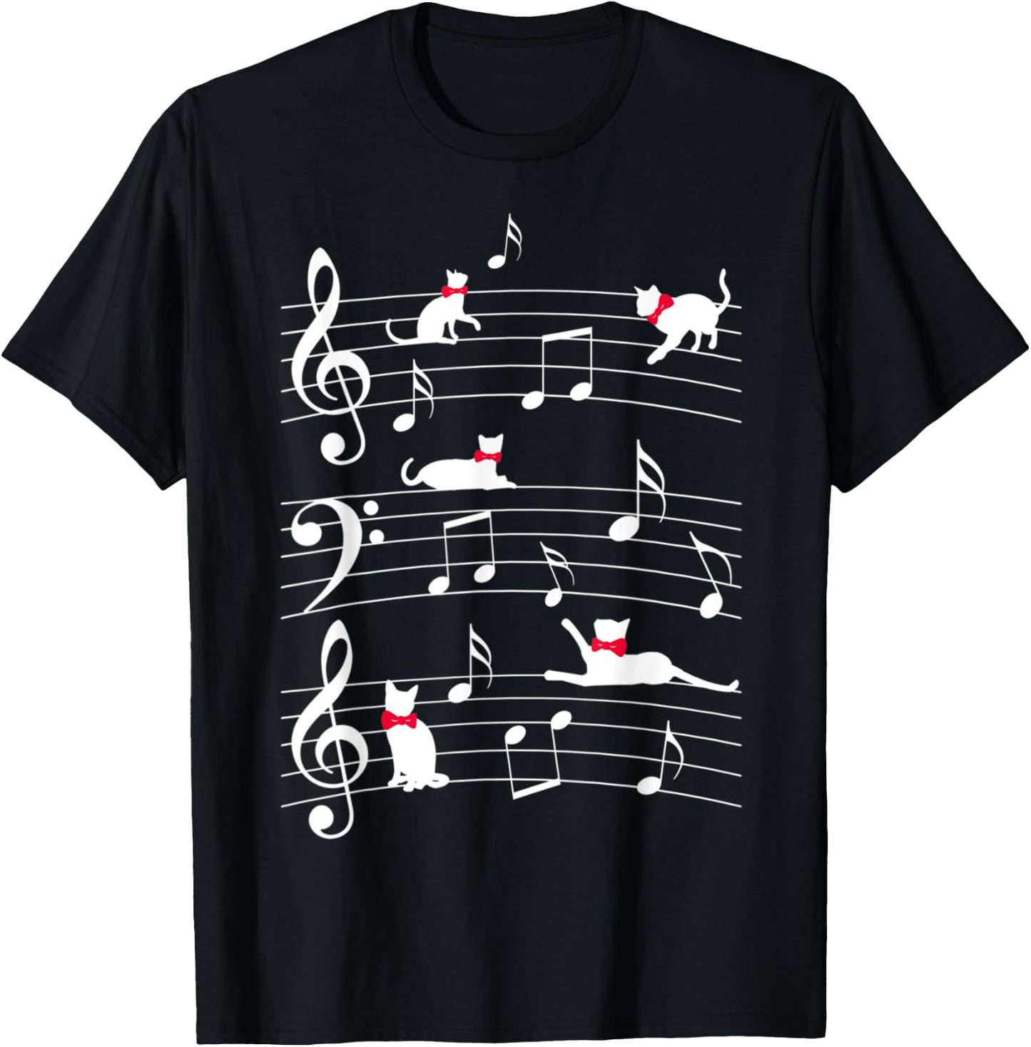 Cute catts play with music notes catt T-Shirt - T-Shirt | Black