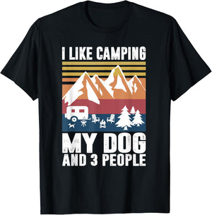 I Like Camping My Dog And Three People Funny Camper T-Shirt - T-Shirt | Black
