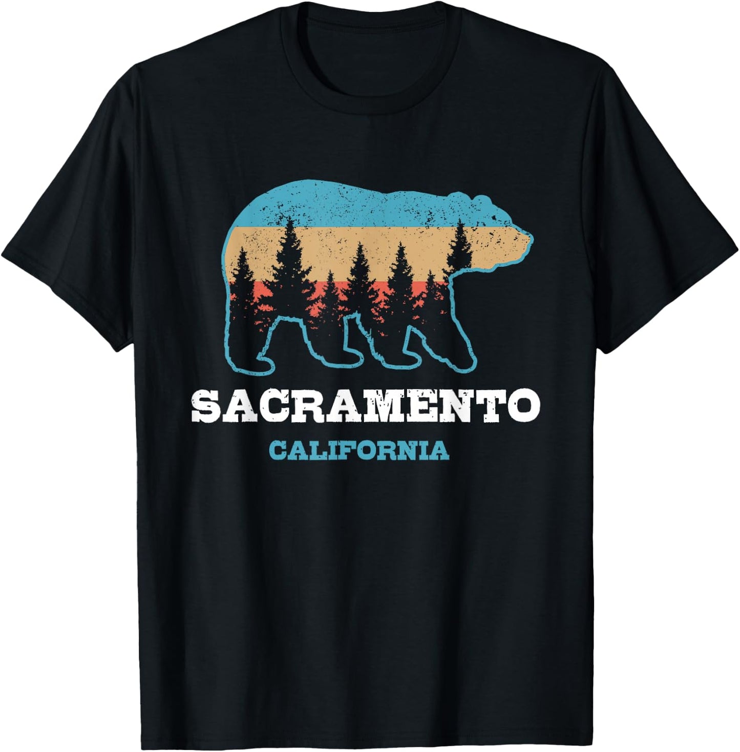 Sacramento California Vintage Bear Grizzly Nature Souvenir T-Shirt - T-Shirt | Black