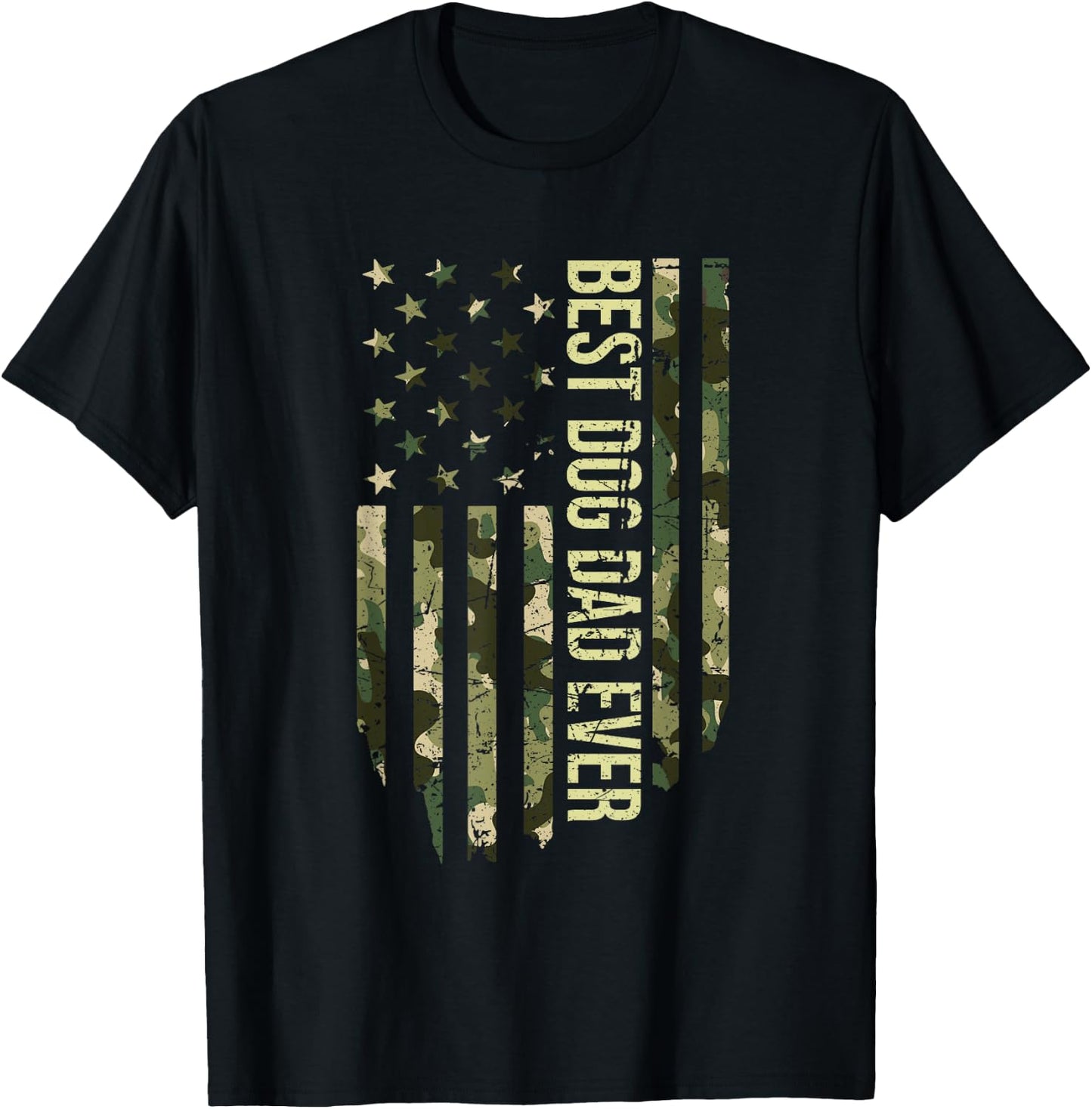 Retro Fathers Day Best Dog Dad Ever Camo American Flag Women Kids T-Shirt - T-Shirt | Black