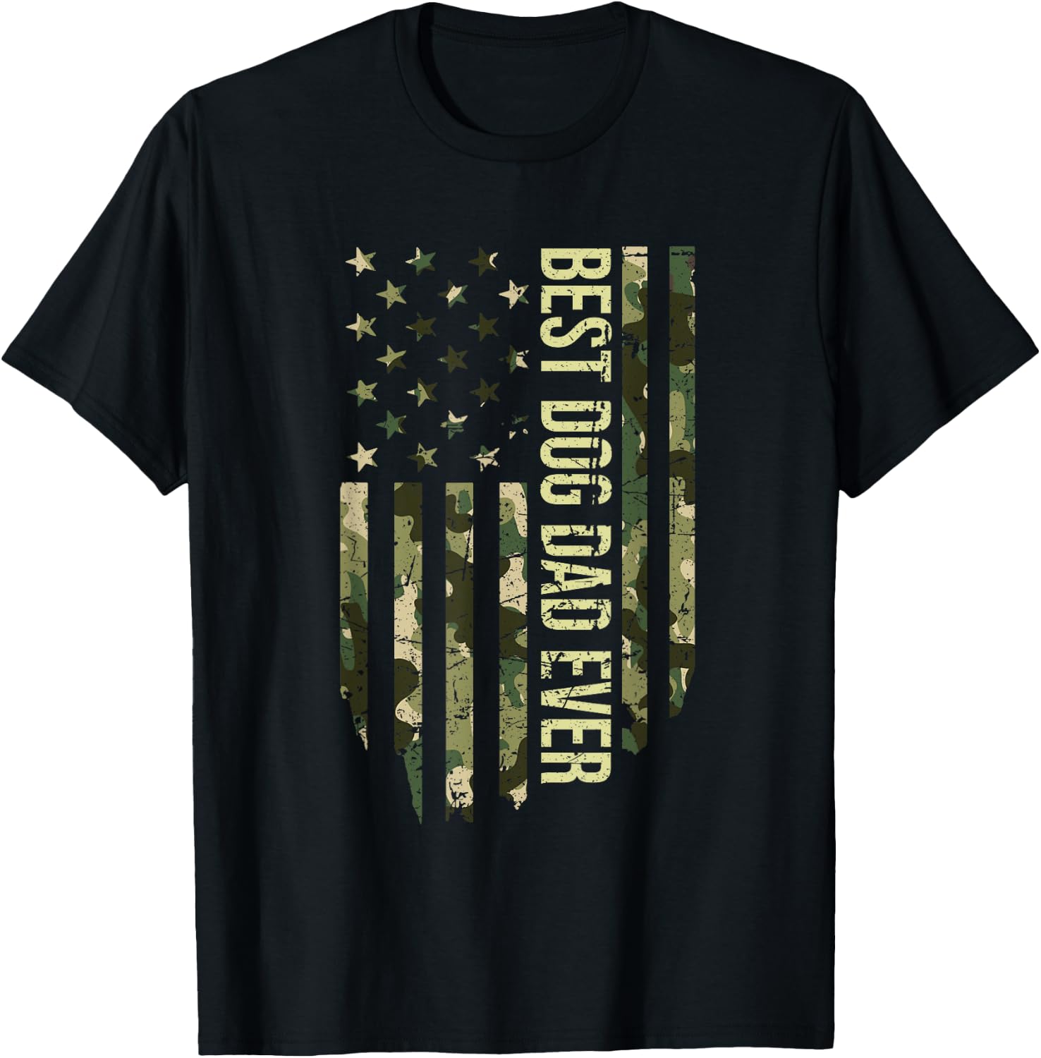 Retro Fathers Day Best Dog Dad Ever Camo American Flag Women Kids T-Shirt - T-Shirt | Black