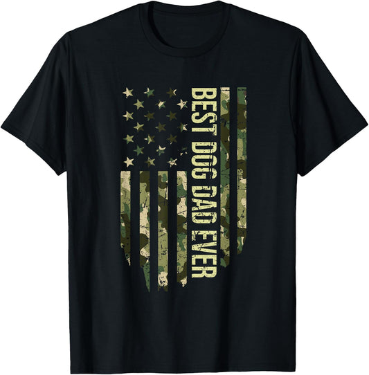 Retro Fathers Day Best Dog Dad Ever Camo American Flag Women Kids T-Shirt - T-Shirt | Black