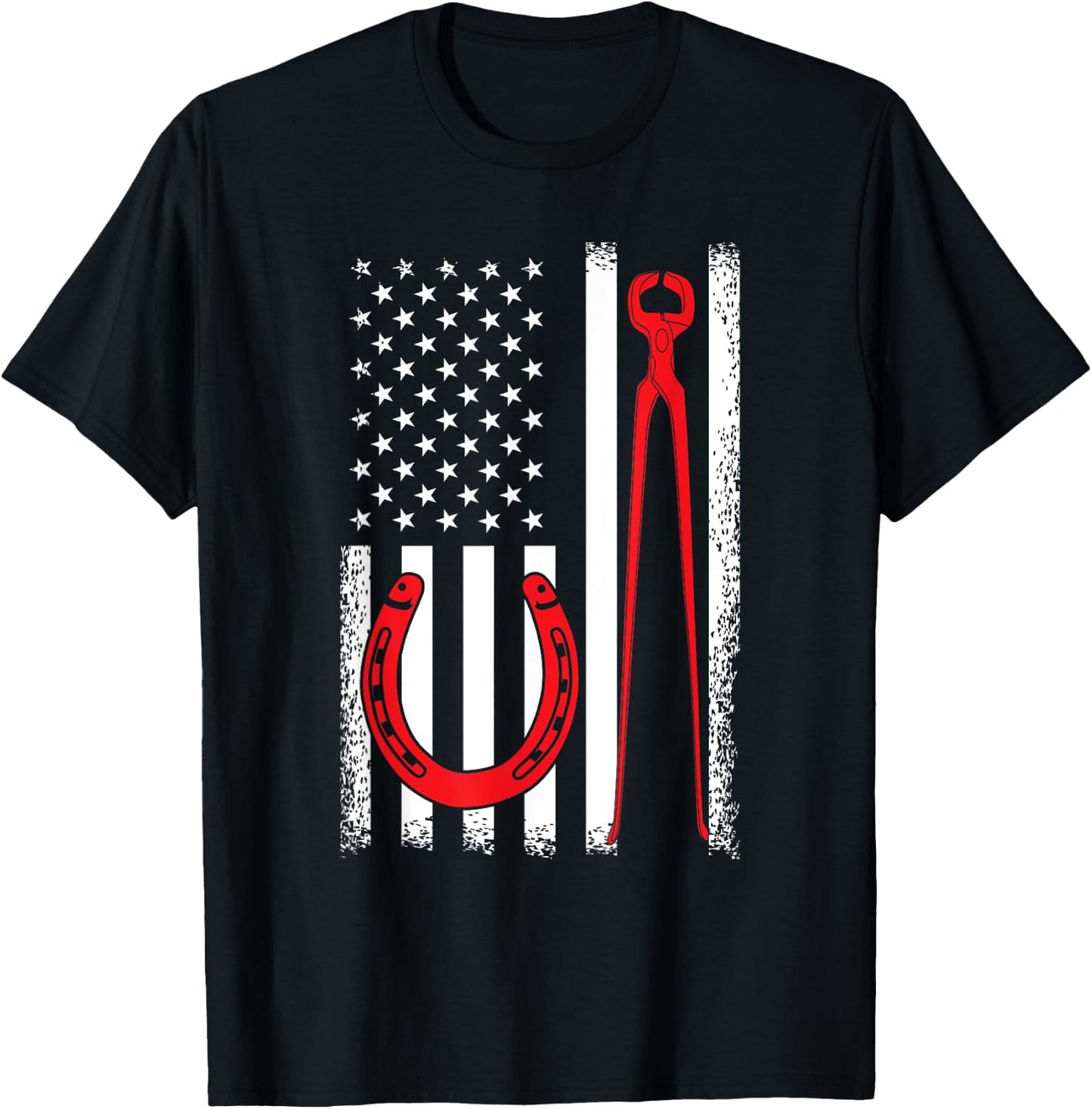 Farrier Patriot USA Flag Funny 4th Of July Horseshoeing Gift Women Girls Kids Men T-Shirt - T-Shirt | Black