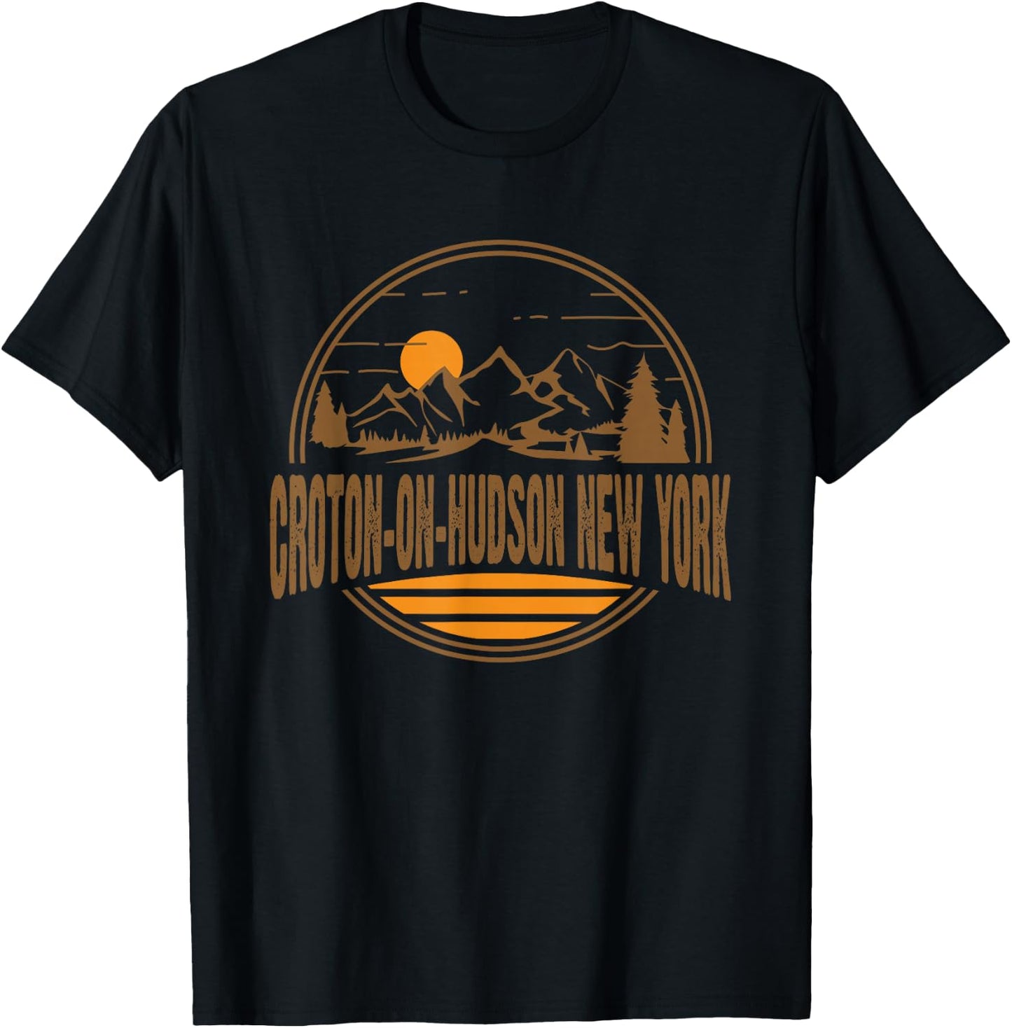 Vintage Croton-on-Hudson New York Mountain Hiking Print T-Shirt - T-Shirt | Black