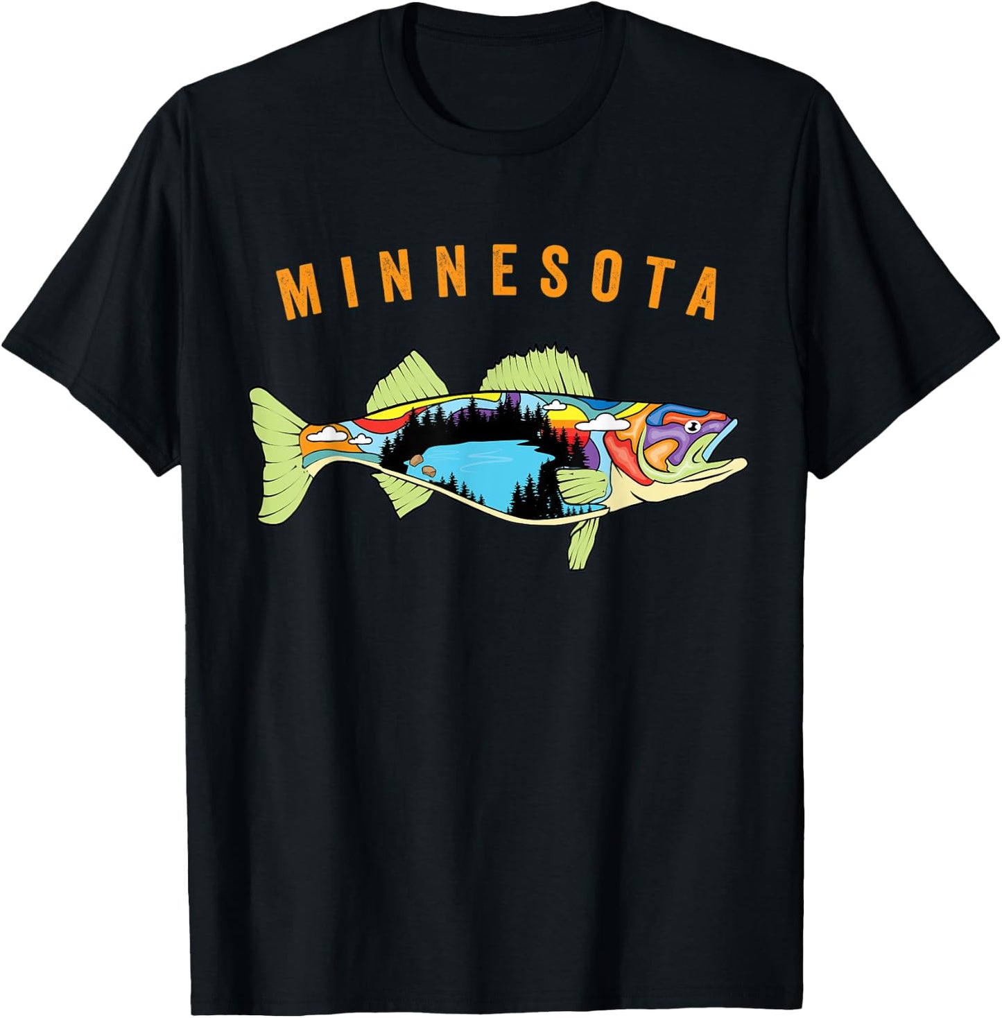 Unique Artistic Minnesota Walleye Fish Fisherman Gift T-Shirt - T-Shirt | Black