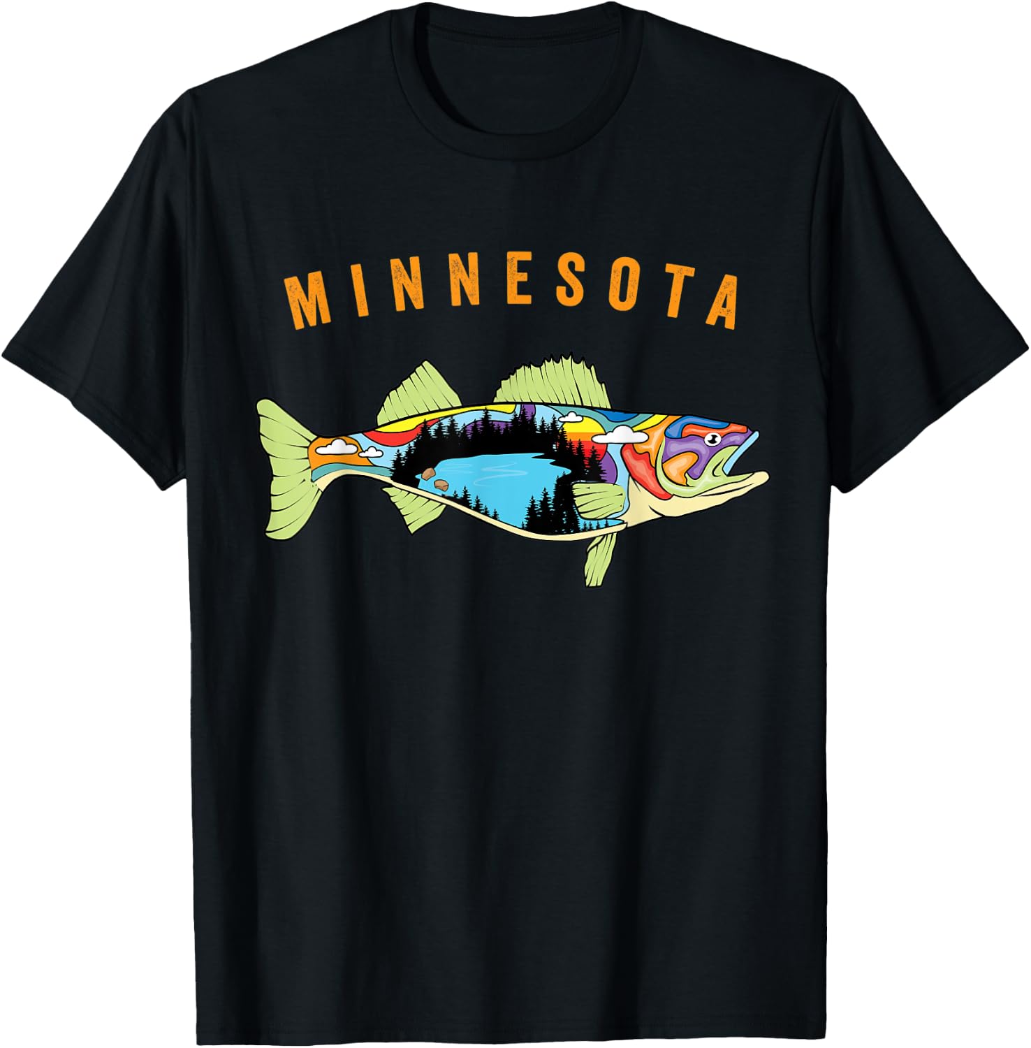 Unique Artistic Minnesota Walleye Fish Fisherman Gift T-Shirt - T-Shirt | Black