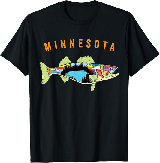 Unique Artistic Minnesota Walleye Fish Fisherman Gift T-Shirt - T-Shirt | Black
