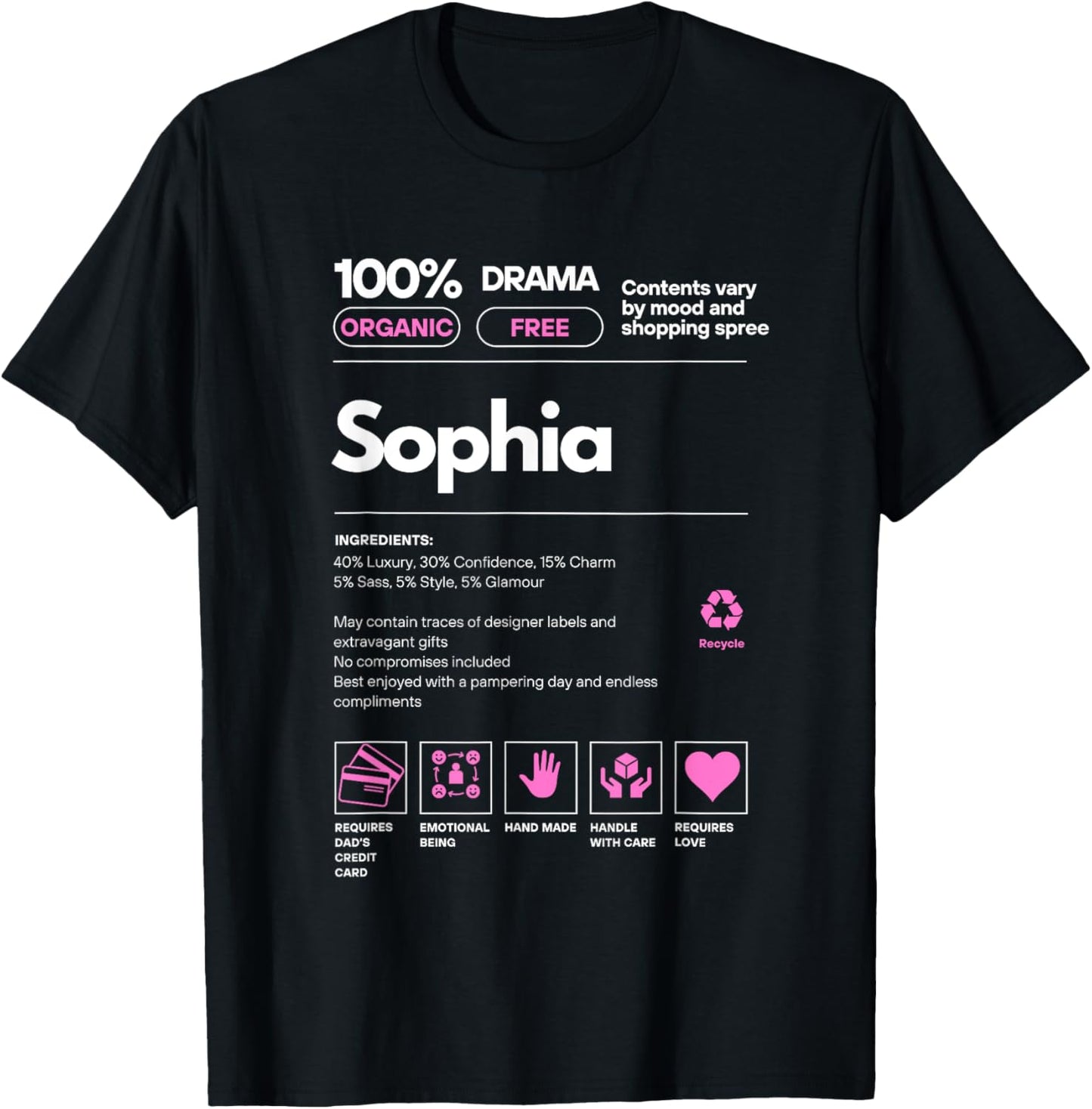 Sophia Name gift Sophia Sarcastic Nutrition Facts T-Shirt - T-Shirt | Black