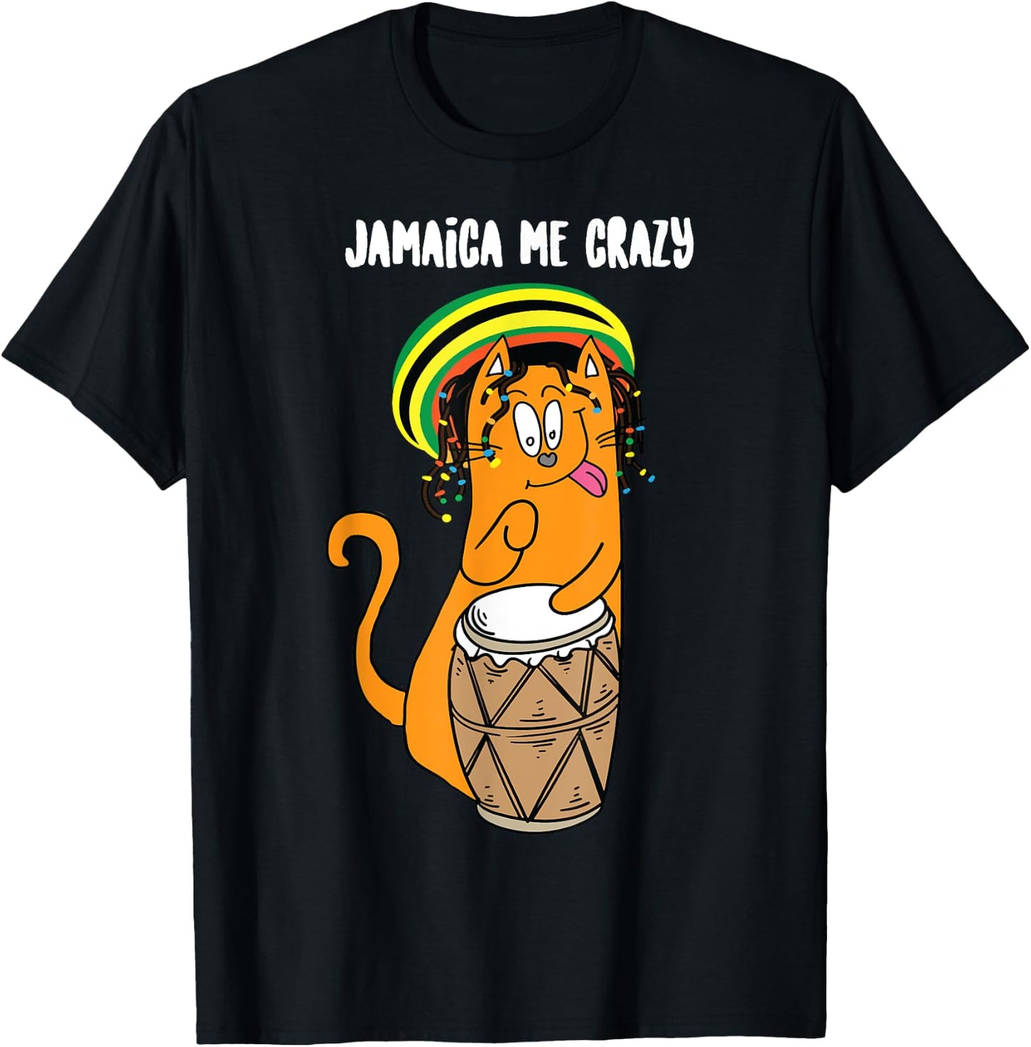 Funny Jamaica Me Crazy | Cute Jamaican Reggae Cat Gift Lover Women Girls Kids T-Shirt - T-Shirt | Black