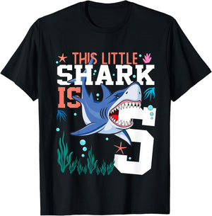 Turning 5 Year Old Birthday Gift Boy Shark 5th Bday Girl T-Shirt - T-Shirt | Black