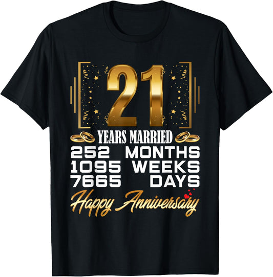 21 Years Married - Funny 21st Wedding Anniversary T-Shirt - T-Shirt | Black