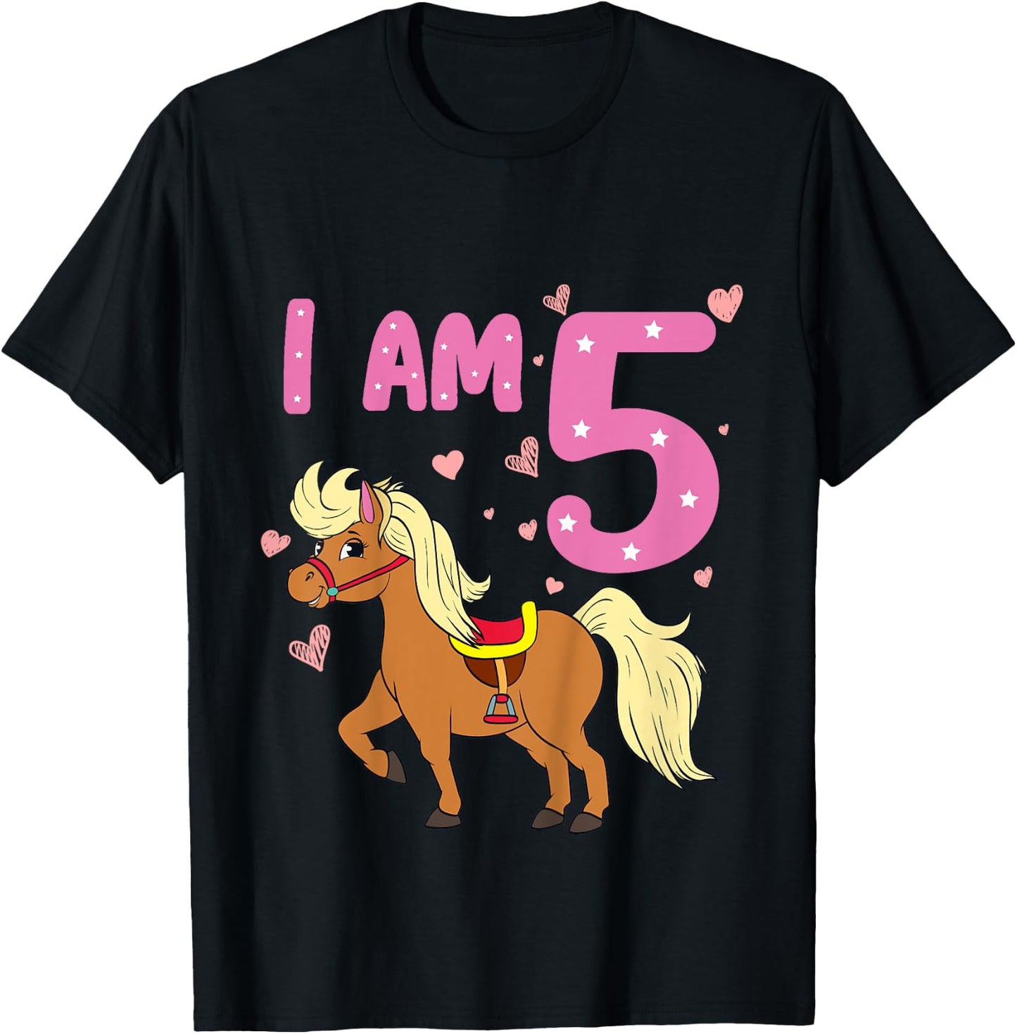 Pony Girl 5th Birthday Horse 5 Years Old Girls Pony Birthday T-Shirt - T-Shirt | Black