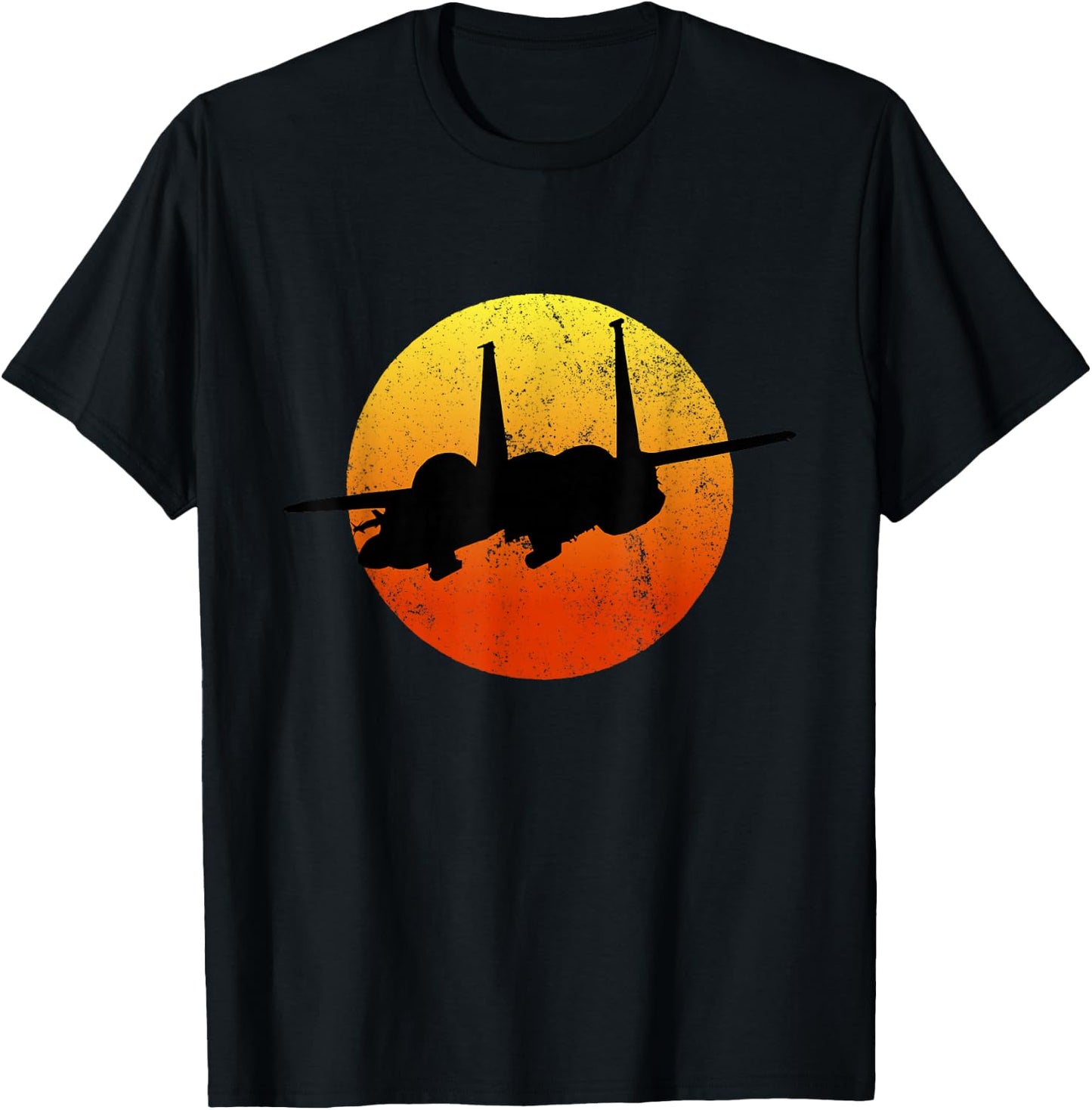 F-15 Eagle Silhouette Retro Sunset Jet Flies F15 T-Shirt - T-Shirt | Black