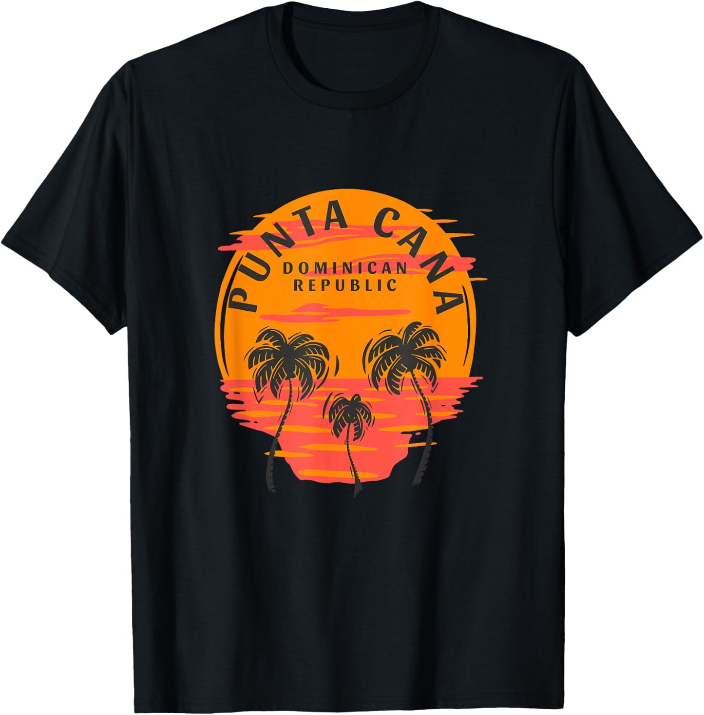 Retro Punta Cana Dominican Republic Palm Trees Sunset Skull T-Shirt - T-Shirt | Black